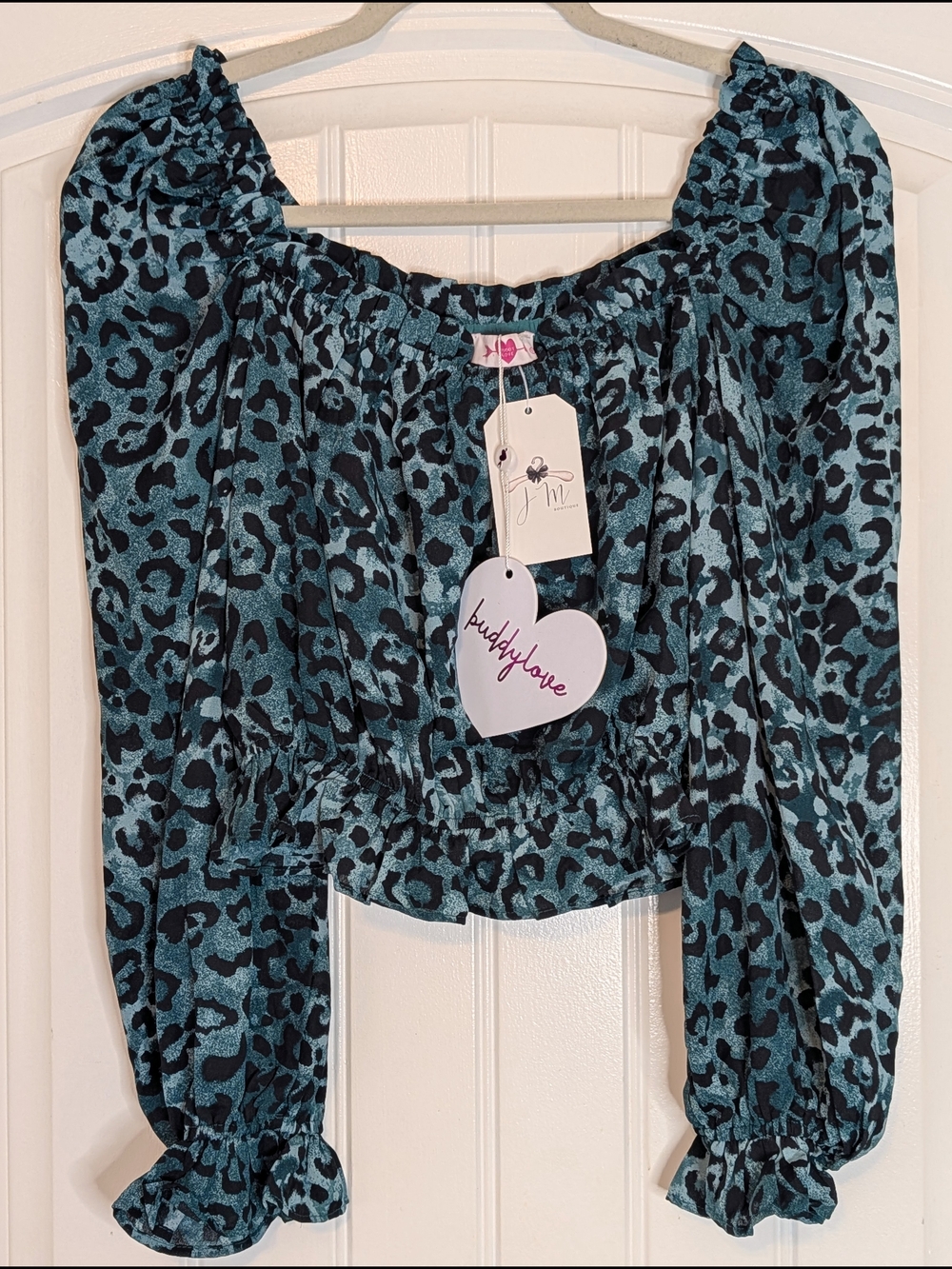 Buddy Love Teal and Black Leopard Print Patterned Long Sleeve Top